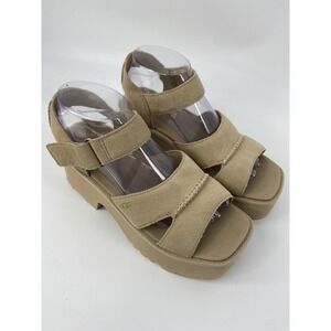 UGG Sandals Womens 7.5 Beige New Heights Suede Platform Strap Adjustable Chunky